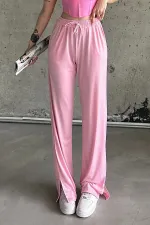 High-Waisted Sweatpants with Slits and Lycra