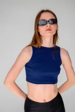 Fitilli Süper Crop Halter Yaka Örme Atlet