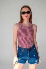 Çizgili Fitilli Halter Yaka Kolsuz Atlet