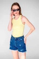 Çizgili Fitilli Halter Yaka Kolsuz Atlet