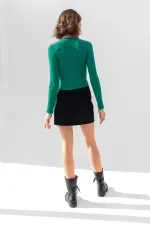 Uzun Kollu Fitilli Bluz Crop Örme T-shirt