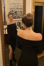 Madonna Collar Ribbed Knit Dress