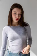 Chemisier côtelé à manches longues, t-shirt court en maille