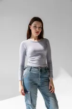 Chemisier côtelé à manches longues, t-shirt court en maille