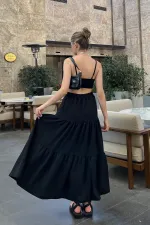 Pleated Layered Maxi Skirt