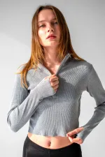 Ankle Detail Zip-Up Crop Blouse