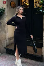 Polo Yaka Triko Midi Elbise