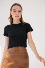 Fırfır Detaylı Crop T-shirt