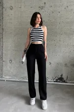 High-Waisted Elasticated Glove Fabric Trousers