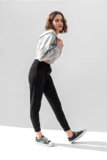 Hooded V-Neck Crop Sweatshirt with Thick Fleece Lining