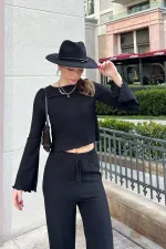 Crepe Fabric Pleated Set with Back Detail