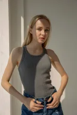 Ribbed Halter Neck Knitted Tank Top