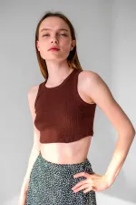 Fitilli Süper Crop Halter Yaka Örme Atlet