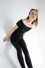 Örme Carmen Yaka Crop Bluz