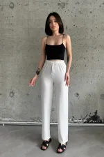 Pantalon taille haute en tissu gant élastiqué