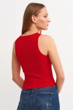 Ribbed Halter Neck Knitted Tank Top