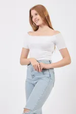 Örme Carmen Yaka Crop Bluz