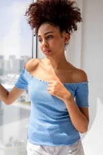 Örme Carmen Yaka Crop Bluz