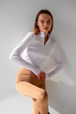 Ankle Detail Zip-Up Crop Blouse