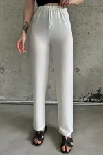 Pantalon taille haute en tissu gant élastiqué