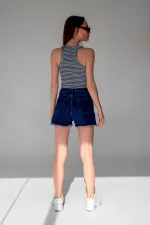 Débardeur sans manches à rayures côtelées et col halter