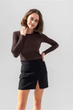 Uzun Kollu Fitilli Bluz Crop Örme T-shirt