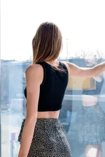 Ribbed Super Crop Halter Neck Knitted Tank Top