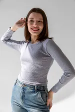 Chemisier côtelé à manches longues, t-shirt court en maille