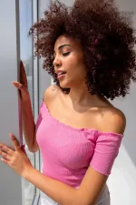 Örme Carmen Yaka Crop Bluz