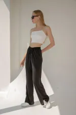 Pantalon de survêtement taille haute en lycra avec fente