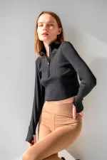 Ankle Detail Zip-Up Crop Blouse