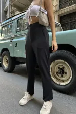 High-Waisted Crepe Pants with Darts