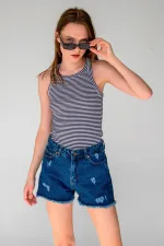 Débardeur sans manches à rayures côtelées et col halter