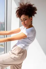 T-shirt basique à col rond côtelé