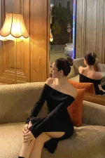 Madonna Collar Ribbed Knit Dress