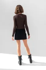 Uzun Kollu Fitilli Bluz Crop Örme T-shirt