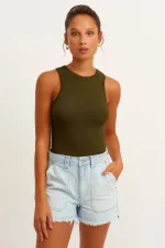 Débardeur côtelé à col halter