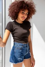 T-shirt basique à col rond côtelé