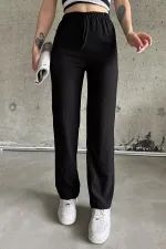 High-Waisted Elasticated Glove Fabric Trousers