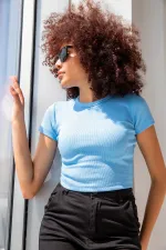 Ribbed Crew Neck Basic T-shirt