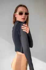 Ankle Detail Zip-Up Crop Blouse