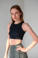 Ribbed Super Crop Halter Neck Knitted Tank Top