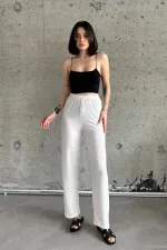 Pantalon taille haute en tissu gant élastiqué