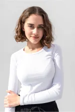 Uzun Kollu Fitilli Bluz Crop Örme T-shirt