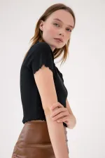 Fırfır Detaylı Crop T-shirt