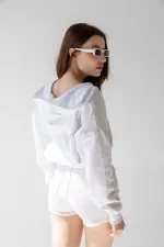 Hooded V-Neck Crop Sweatshirt with Thick Fleece Lining