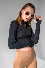 Ankle Detail Zip-Up Crop Blouse