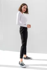 Uzun Kollu Fitilli Bluz Crop Örme T-shirt