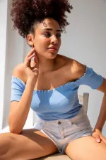 Örme Carmen Yaka Crop Bluz