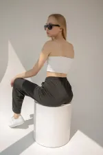 Pantalon de survêtement taille haute en lycra avec fente